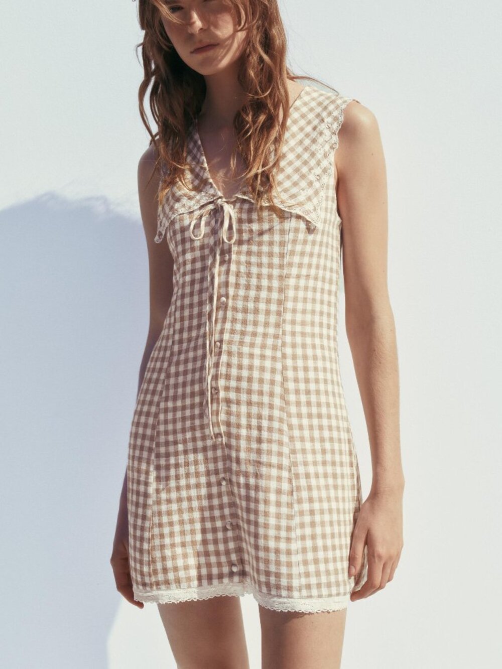 (NWT) Zara - gingham mini dress with peter pan collar